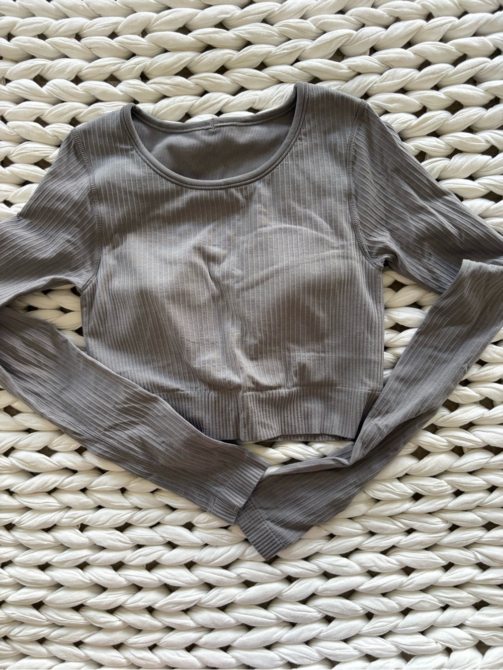 lululemon athletica Ribbed Long-Sleeve Crop Top - Taupe Gray
